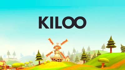 A cartoon windmill stands on hilly terrain beneath a blue sky. The logo for Kiloo floats above it