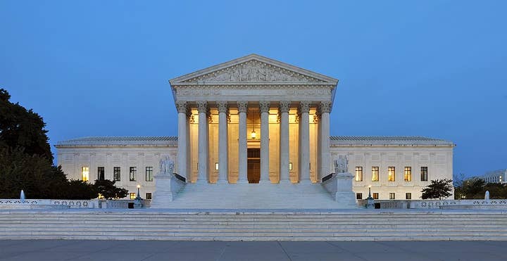 The United State Supreme Court building at sunset