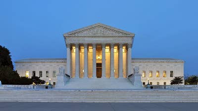 The United State Supreme Court building at sunset